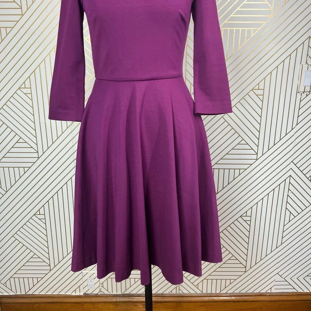 Boden Irene Fit & Flare 3/4 Sleeve Cotton Dress in Purple Size US 2R - Picture 6 of 12